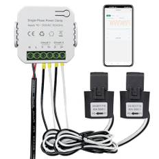 OWON Dubbelriktad WiFi-energimonitor med 2 klämmor, 80 A smart energimätare för enfas el. WiFi-strömmätare för elövervakning i realtid. Spår CT KWh strömförbrukning hemma