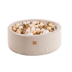 MeowBaby® Rundt Boldbassin med 200 Bolde, 90x30 cm - Fløjl Ecru - Håndlavet i Polen