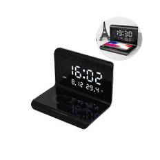 Digital Alarm Clock with Wireless Charging and LED Time Temperature Calendar Display, 2 in 1 Fast Wireless Charger (White)