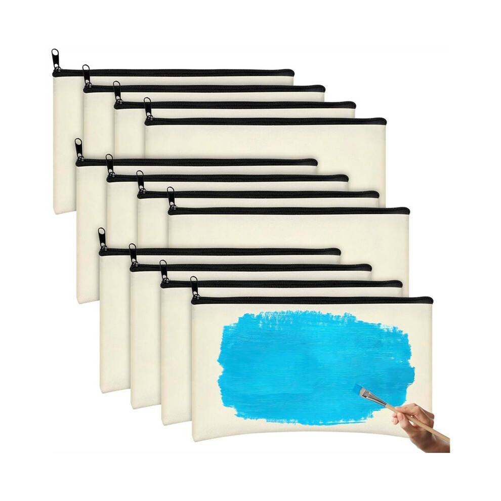 Canvas Pencil Pouch, 12 Pack Blank Canvas Zipper Bag Cosmetic Bag Bulk, Zippered Sublimation Pencil Case Blank for DIY