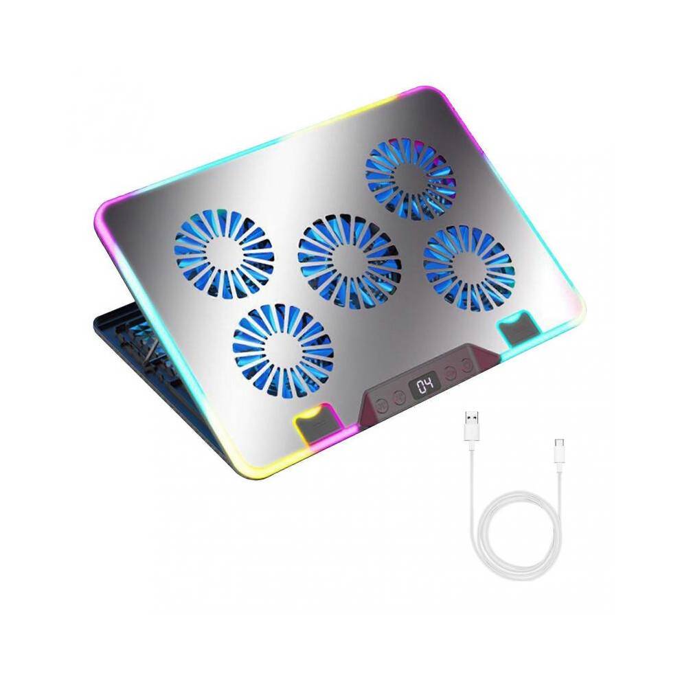 (Silver) Laptop Radiator Cooler Stand Digital Display Height Adjustable Low Noise Portable Notebook Stand Gaming Laptop Cooling Pad