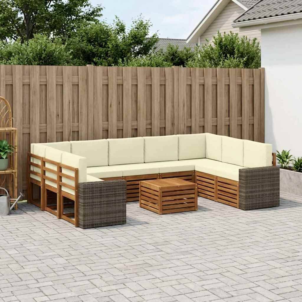 vidaXL Udendørs sofagruppe 10 stk. Naturlig og Fløde Polyester