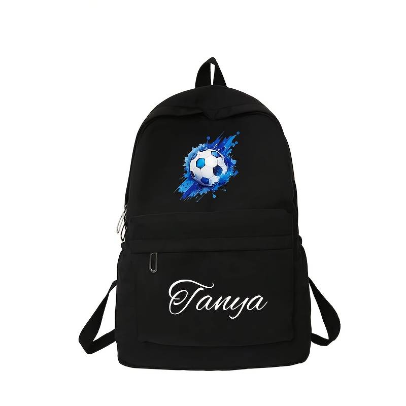A Customizable Black Backpack Featuring Football Designs, Portable, Spacious, And Foldable, Making It Ideal For Outfits And Perfect For Daily Use And Travel. Great For The Back-to-school Period