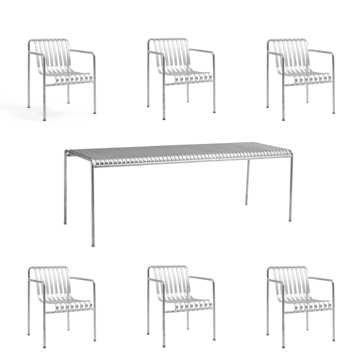 HAY Palissade Sæt Table L220 x 6 Palissade Dining Armchair - Hot Galvanised Steel