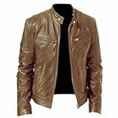 Mens PU Leather Jacket Classic Fashion Biker Jacket Motorcycle Coat with Pockets Stand Collar Motorbike Outwear