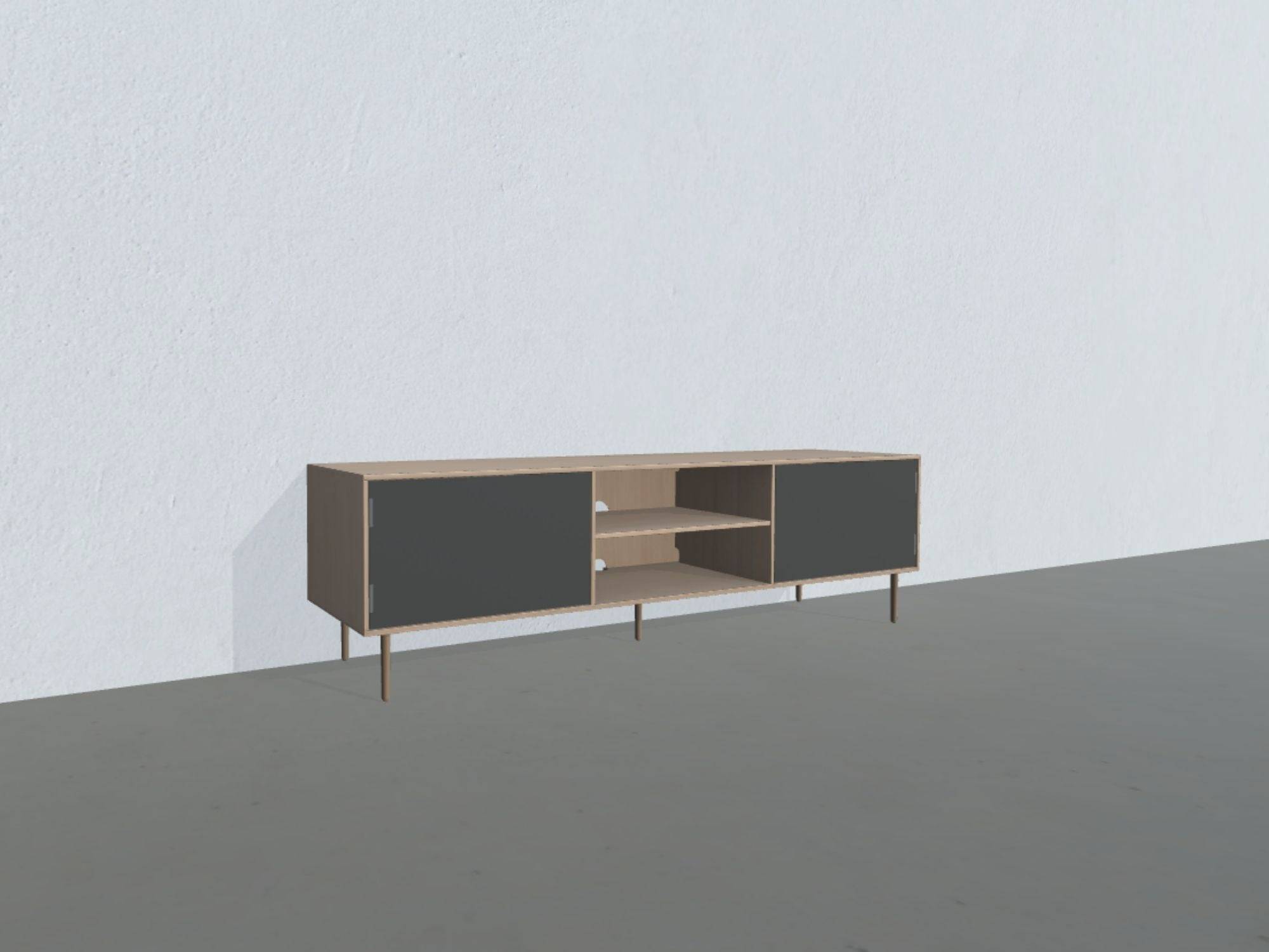 Square Classic TV-bord - opstilling 180 (massiv træ korpus, naturolieret eg massiv korpus, mørkegrå stofklap, dybde: 42 cm)
