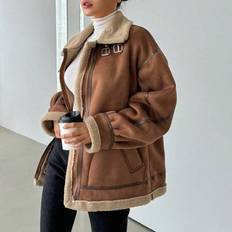 Women&#39;s Suede Composite Thermal Thickened Regular Jacket, Winter ,Winter Women Clothes,Winter Coat Women - Brown - L,M,S,XL