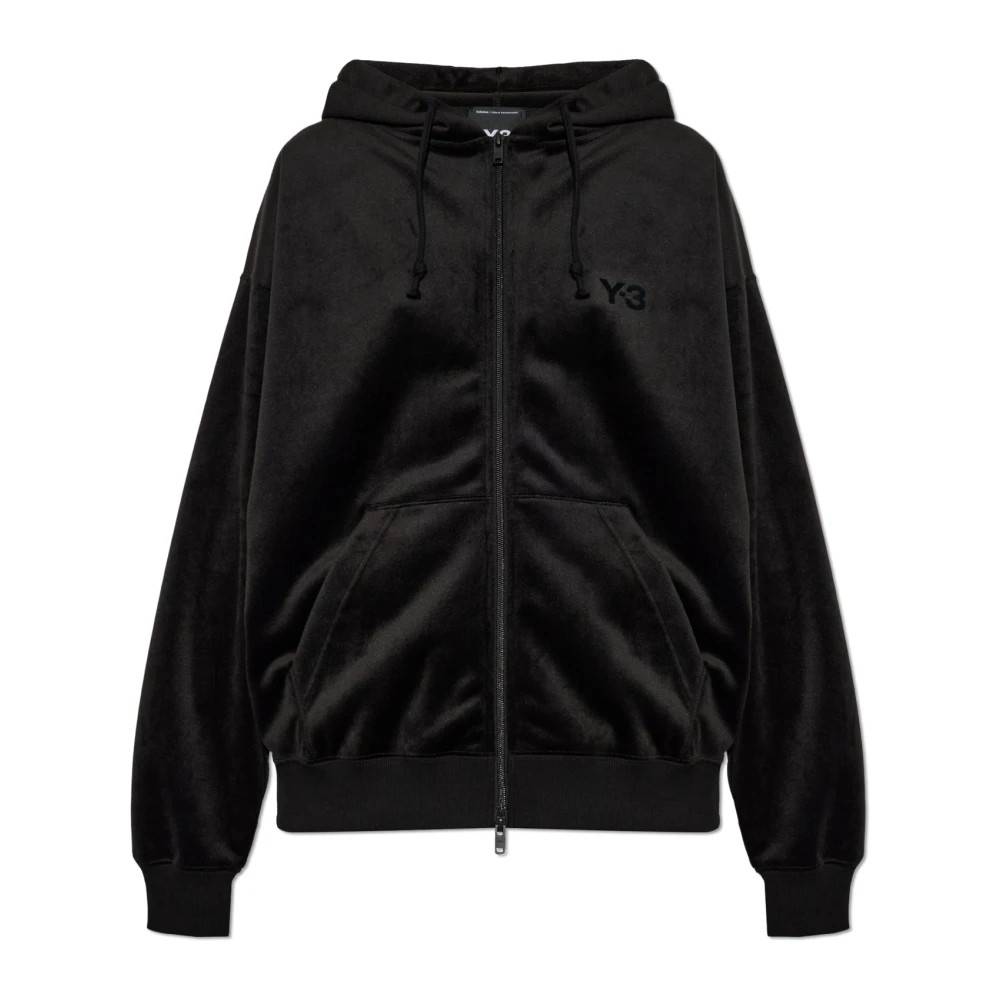Y-3 Velour Ribstrikket Lynlås Hættetrøje - Sweatshirts - Dame - Sort - S - Bomuld