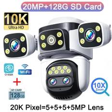 10K WiFi6 Outdoor Camera 20MP 10X Optics Zoom Four Screen Four Lens PTZ Automatic Tracking 6K Dual Lens Waterproof Security CCTV 10K Cam Add 128G
