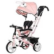 Trehjuling För Barn 4 i 1 toddler trike barn tricycle med solbehållare, bakförvaring och avtagbar föräldrahandtag Passa från 6 månader till 6 år Max belastning 30kg (Color : Pink)