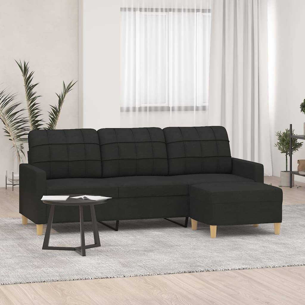 vidaXL 3-personers sofa med fodskammel 180 cm sort