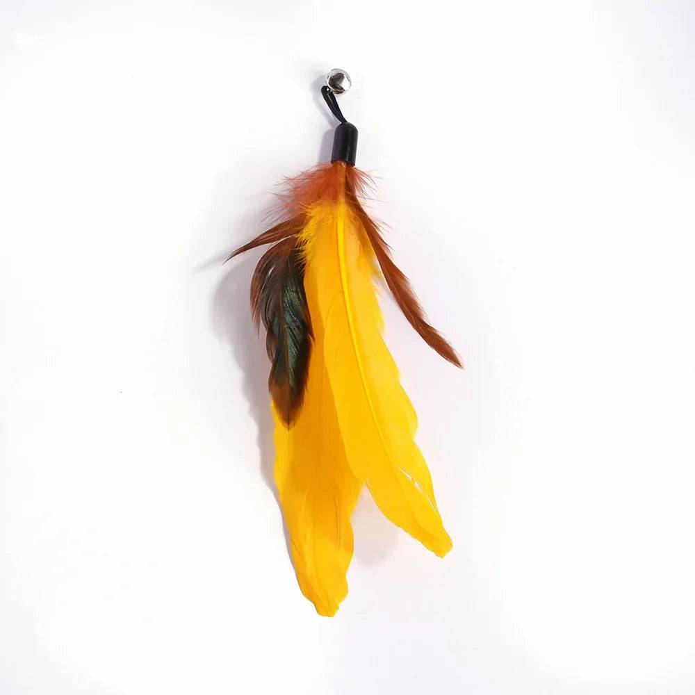 Feather Wand Cat Toy with Bell & Worm String - Interactive Teaser Set - THT-5-yellow