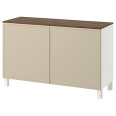 BESTÅ förvaring med dörrar, vit/Krukmakare beige, 120x42x75 cm