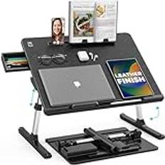 Cooper Desk PRO [XL Justerbart Fällbart Bärbart Skrivbord] - Höjd och Lutningsvinkel | Läderöverdel för Arbete, Studier, Säng | Läsställ, Låda (Midnatt Svart)