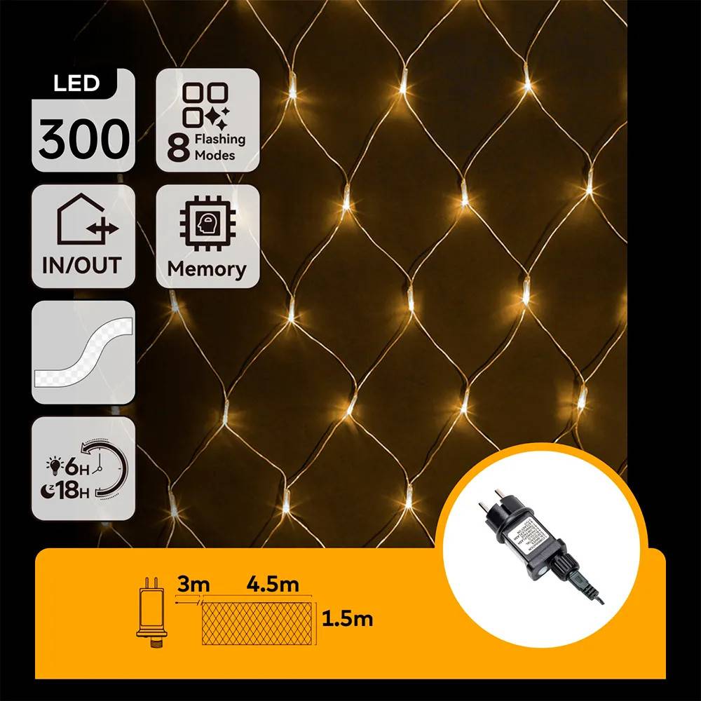 Aigostar Net Flat Warm White 4.5mx1.5m 300 Led Color Box Lyskæde