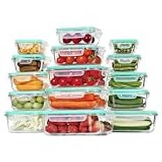 Vtopmart 15-pack matbehållare i glas med lock, matbehållare i glas, lunchlåda i glas med läckagesäkra låslock, för mikrovågsugn, ugn, frys och diskmaskin