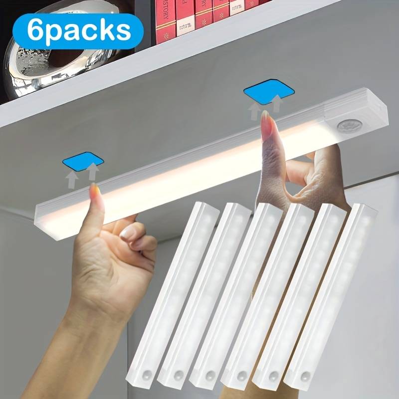 6pcs Rechargeable Led Motion Sensor Lights – Wireless Magnetic Strip Lights With Usb Charging For Kitchen, Closet, Cabinet, Desk, And Hallway – Battery Powered, , Rechargeable Motion Sensor Light