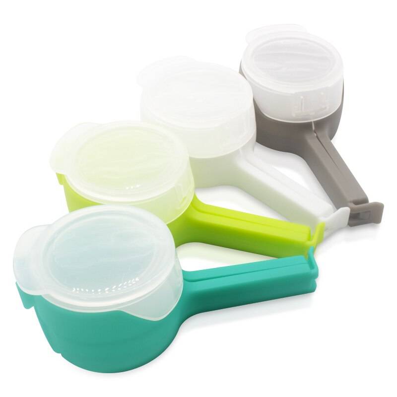 4 stycken påsklämmor för förvaring av mat förseglingsklämmor med hällpipar kök plastlock förseglingsklämma förvaring och organisationsverktyg - Flerfärgade