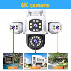 6K 12MP WiFi Camera Outdoor Security Camera Three Screen Three Lens PTZ 360° Security Protection CCTV Surveillance Cam Yoosee 6k Camera