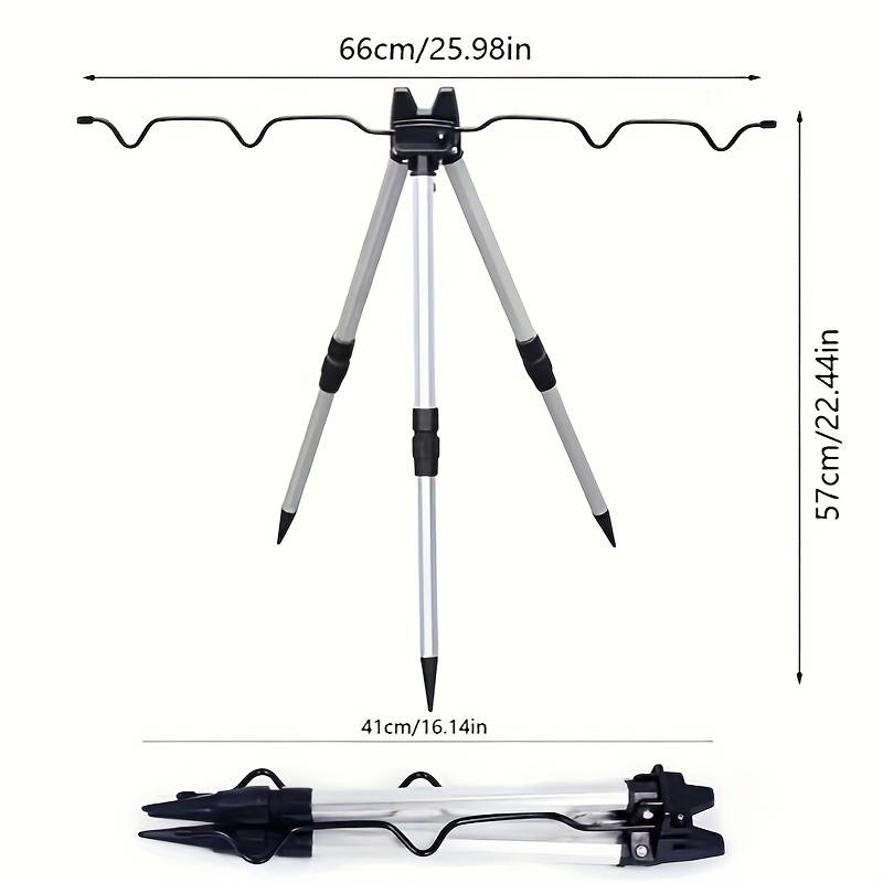 TEMU Aluminum Alloy Fishing Rod Bracket, Adjustable Tripod, Sea Fishing Triangle Support Frame, With Shelf, Suitable For Outdoor Fishing, Silvery