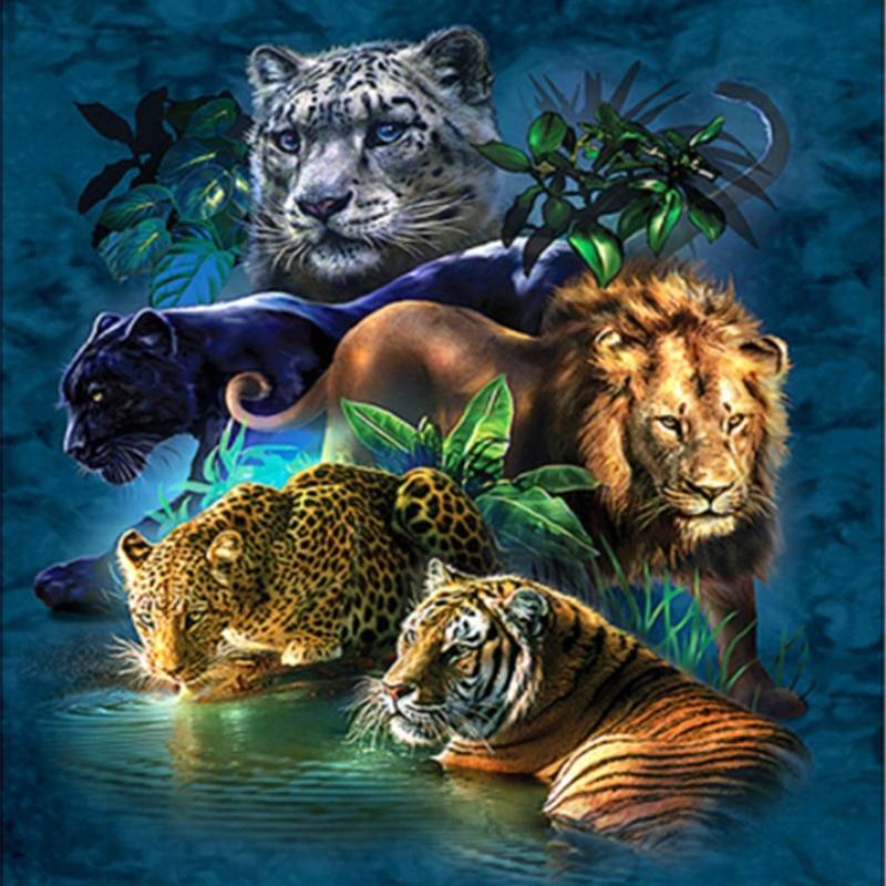Diamant målning hel rund borr broderi konst djurbild tiger lejon leopard mosaik korsstygn kit måla dekorationer - 20*30cm