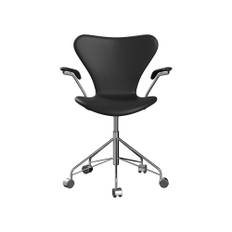 Fritz Hansen Sjuan 3217 helklädd kontorsstol hårda hjul Leather soft black-chrome