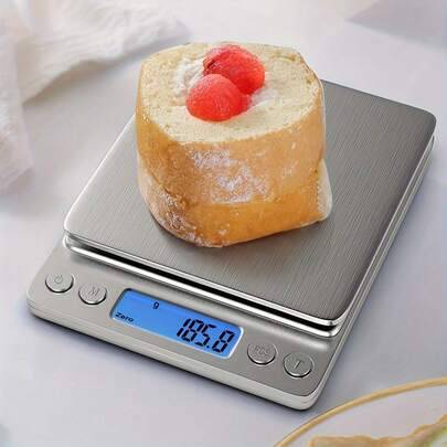 Digital köksvåg, 0,01 g precision, 2 AAA-batterier, omkopplare för flera enheter, HD-LCD, rostfri, vattentät/dammtät, hållbar, nödvändig för bakning/m - Silver