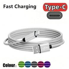 1 st 60W USB C laddningskabel, 0,9 m/1,2 m lång USB typ-C snabbladdningskabel, flätad nylonflätad USB A till USB C laddningskabel, kompatibel med Gala - Vitt (1m,2m,3m)
