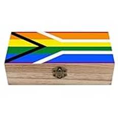 Gay Flagga Sydafrika tryckt trä förvaringslåda med lock dekorativ smyckesorganiseringsväska