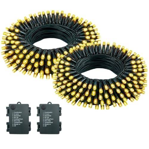 Meision Ljusslinga utomhus 5 m 50 lysdioder, ljuskedja batteri med timer, 8 lägen, LED-ljuskedjor inomhus för halloween, balkong, bröllopsdekoration, festdekoration, rumsinredning, varm vit, 2 st