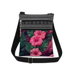 Uppfriskande och energisk unisex axelväska med tropiskt palmbladstryck, återanvändbar axelväska med rosa blommor och tropiskt lövtryck, bärbar axelväs - Skrikrosa