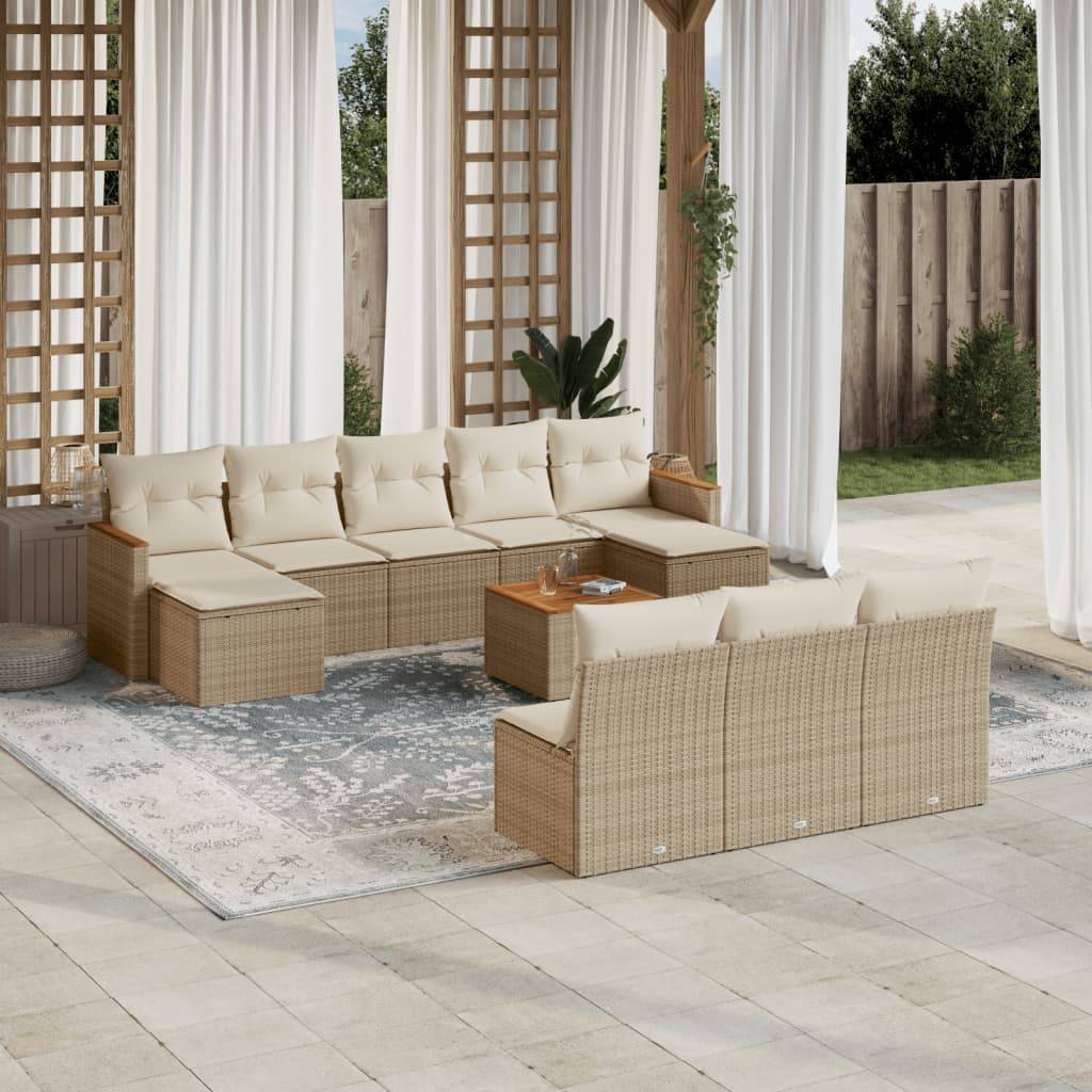 Sofasæt Til Haven 10 Dele Med Hynder Polyrattan - beige og cremefarvet / Med bord