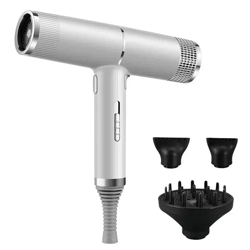 Professional Hair Dryer Infrared Negative Ionic Blow Dryer Hot Cold Wind - Silver Version 02 / EU Plug / GERMANY