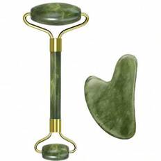 Naturlig jade-roller och gua sha-set Jade-ansiktsroller för kvinnor Gua Sha-sten Rosenkvarts-roller Ansiktsmassagerulle Gua Sha och jade-roller - Grön