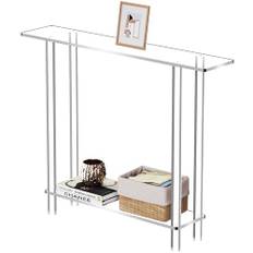 solaround Akrylkonsolbord, smalt soffbord med 2 hyllor, 20 x 100 x 80 cm, hallbord, för hall, vardagsrum, sovrum (transparent)