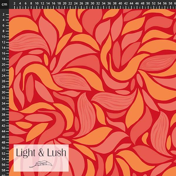 Twill Vævet Viskose m/orange bladmønster, "Light & Lush 26 summer"