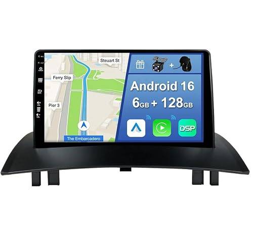 YUNTX [6GB+128GB] Android 15 2 Din bilstereo för Renault Megane II 2002-2008-[Stödja CarPlay/Android Auto/DSP/GPS]-IPS 9tums Pekskärm-CAM+MIC-DAB/Ratt kontroll/Bluetooth 5.0