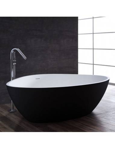 Fritstående trekantet badekar i solid stone 180 x 140 cm - Mat hvid/Mat sort