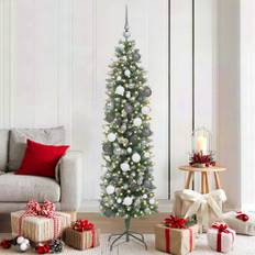 vidaXL Konstgjort smalt julträd med LED -remsljus Grön 180 cm PVC
