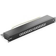 deleyCON CAT 6 Patch Panel Distributionspanel 16 Port - Stationär 19 Tums Rackmonterad Servermontering - RJ45 - Skärmad - TIA568A TIA568B Svart