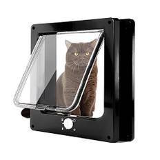 Große Katzenklappe 4 Wege Magnet-Verschluss, Einfache Installation Katzentür Haustiertür, Silent manuelle Hundeklappe Haustierklappe in Wand/Holztür/Upvc innentür(XL,Schwarz)