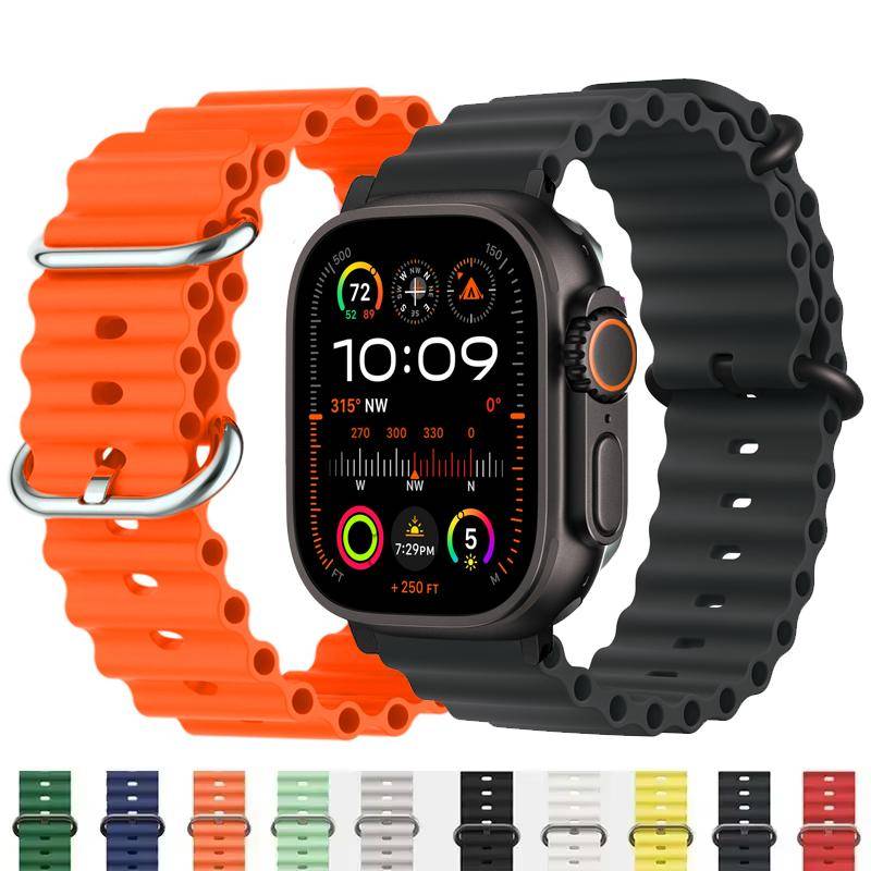 Rem för Apple Watch Ultra 3 Band 49mm 44mm 45mm 46MM 41mm 40mm 38mm 1:1 Original Ocean-armband iWatch serie 11 10 9 8 7 se-armband black