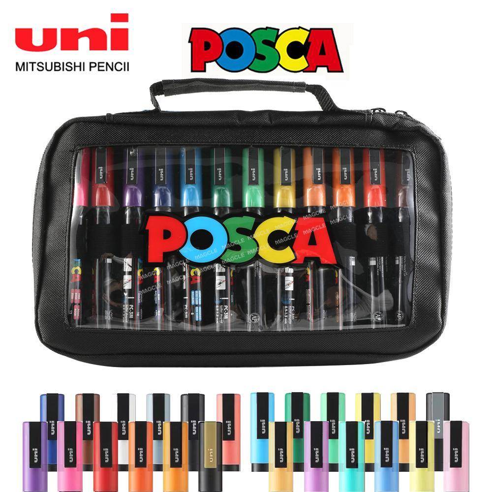 Uni Posca Färgade Akrylmarkörer Set, Konstnärsmaterial 1M/3M/5M Textilfärgspenna Japansk Kontorsmaterial för Reklam Graffiti DIY black