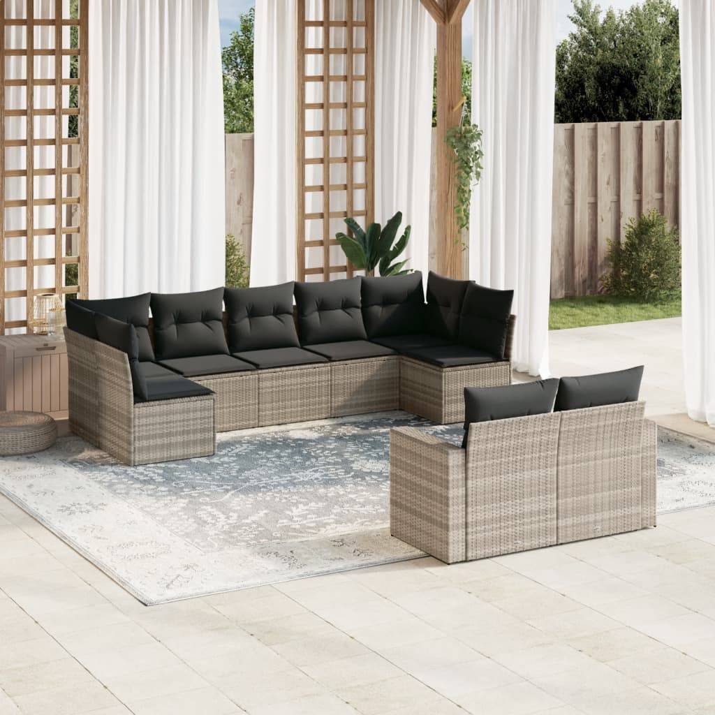 Sofasæt Til Haven 9 Dele Med Hynder Polyrattan - Lysegrå / Uden bord