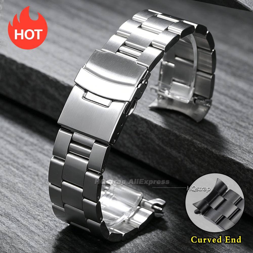 Nytt Böjt Ände Rostfritt Stål Band 18mm 19mm 20mm 21mm 22mm 24mm för Seiko SKX007/SKX009 Dykarklocka för Jubilee Solid Armband gray