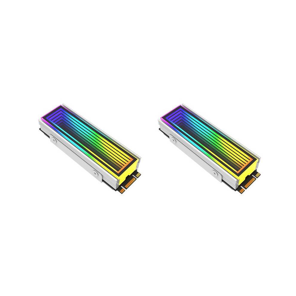 2X M.2 ARGB Computer Radiator 2280 SSD M2 Radiator PC RGB M.2 Nvme Cooler Heatsink Endless Abyss Effect,Silver