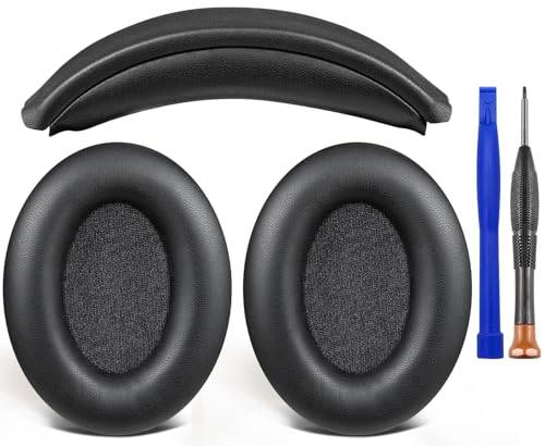 SOULWIT öronkuddar + huvudband, ersättningskit för Sony WH-1000XM3 (WH1000XM3) Over-Ear hörlurar, ersättning pannband och öronkudde Kuddar reparationssats- Svart