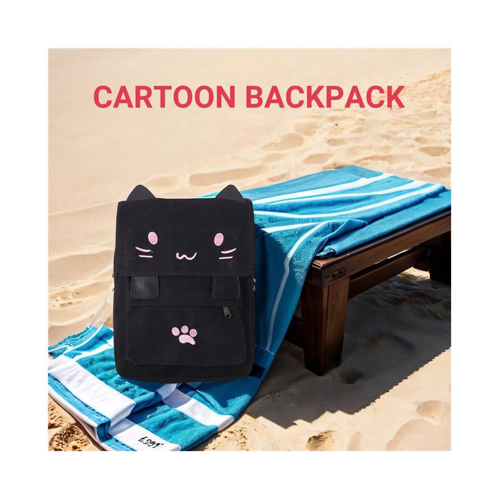 fashion Cute Cat Embroidery Canvas Student bag Cartoons Women Backpack Leisure School bag black&