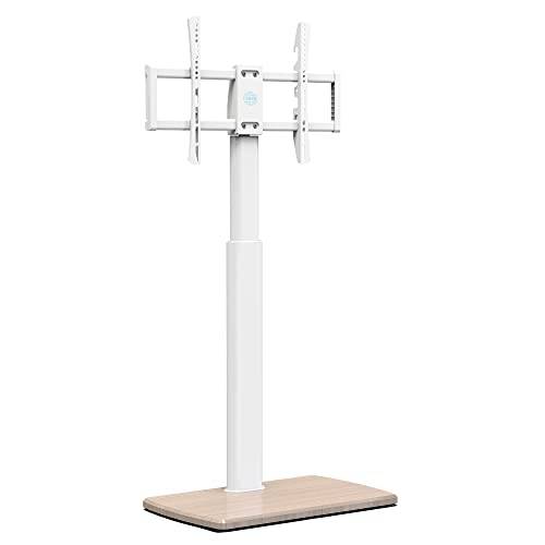 FITUEYES Vitt TV-golvstativ 1,4 m med 20 mm träbas för 32-70 tums TV, högt TV-stativ med 60 ° svängbar och 6 höjdjustering, hörn smal TV-stativ Max. VESA 600x400mm Rymmer 40 kg