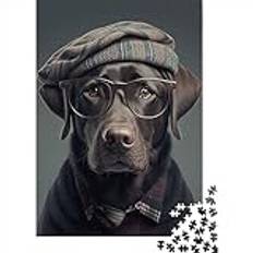 Pussel för vuxna hipster hund i kläder pussel kreativa rektangulära pussel dekomprimerande spel 1 000 st (75 x 50 cm)